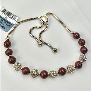 Gold N Red/Maroon and Crystal Bracelet - lot b4